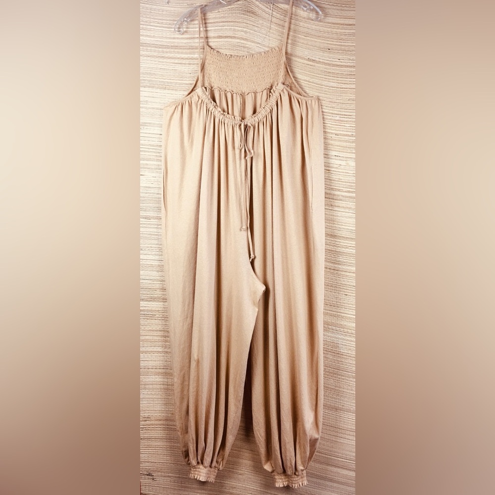 Free People FP Beach Good Day One-Piece Linen Bld Jumpsuit Velvet Sand Flowy S - Picture 4 of 12